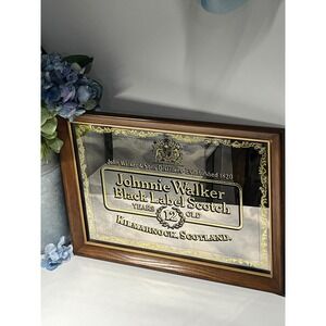 Vintage Johnnie Walker Black Label Scotch Mirror 12 Year Old Kilmarnock Scotland